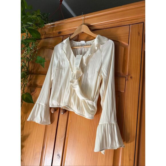 A New Day Flounce Long Sleeve V-Neck Ruffle Wrap Blouse SZ S NWT - Picture 5 of 13